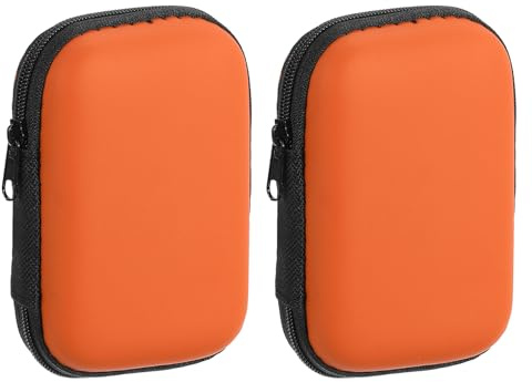 sourcing map 2pcs Earbuds Cases, Wired Earphone Case Holder, EVA Ear Buds Case Zipper Organizer Small with Mesh Pocket for USB Cable, Earphones, Orange