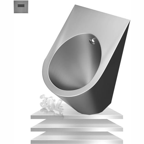 UQACHG An der Wand montiertes Herren-Spülurinal, kommerzielle Urinale aus Edelstahl für öffentliche Toiletten, spritzwassergeschütztes Herren-Urinal mit intelligentem Sensor, au,Silver