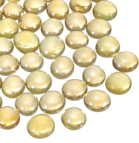sourcing map Glass Beads,20pcs Flat Glass Gemstone Light Yellow 0.22lbs (0.47-0.55) Glass Marbles Pebbles for Vase Fillers Aquarium Decor DIY Craft