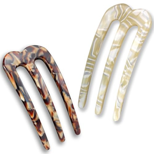 ENNSOO Épingle française, pinces à cheveux à trois dents en forme de U, épingles françaises pour cheveux épais, fourchette à cheveux en résine pour femme, épingles à cheveux pour coiffage, 2 pièces