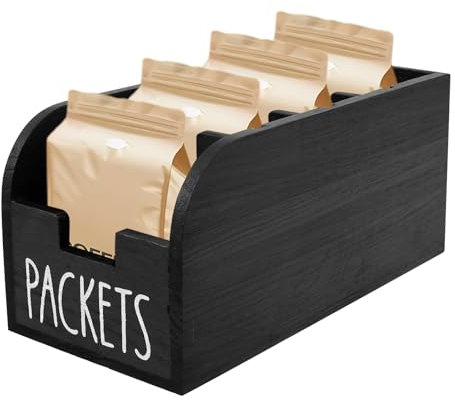 HAIJED Wood Tea Bag Organizers, Coffee Bag Storage Box, 4 Grid Versatile Tea Sugar Packet Storage Boxes, Wood Teabag Box Holder for Home Use