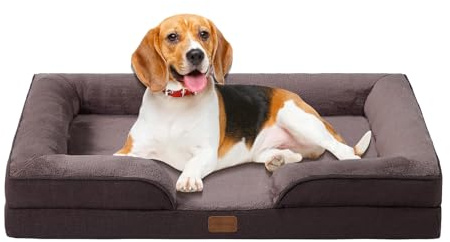 OUPEIWAWA Orthopädisches Hundebett für mittelgroße/große Hunde 109x84x21cm | Schlafbereich 86x70cm, Hochdichter Schwamm mit hohem Rückprall, waschbar mit abnehmbarem Bezug, rutschfest, Dunkelbraun