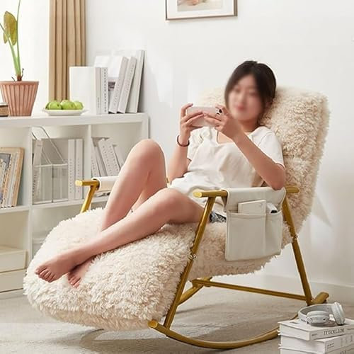Generisch Flanell-Relax-Schaukelstuhl mit Fußhocker, Terrassen-Schaukelstuhl mit Seitentaschen, verstellbare Rückenlehnenhöhe, für Wohnzimmer, Schlafzimmer, Büro