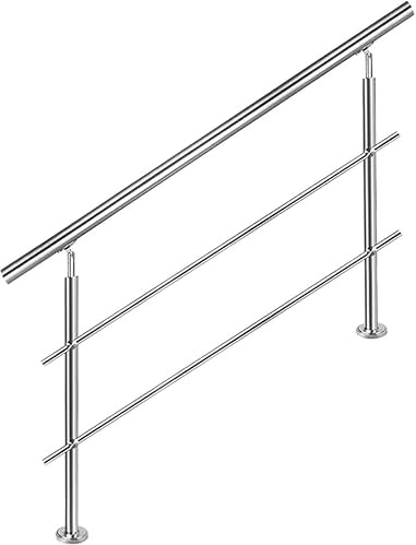 AMDBRAIL Edelstahl Handlauf Geländer für Treppen Brüstung Balkon mit 2 Querstreben - Innen und Außen Handlauf Geländer Treppengeländer Edelstahl Brüstung Balkon (200CM, 2 Querstreben)
