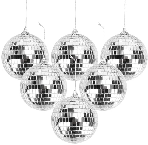 Axincardarm 6 Pcs 3.9 Inches Mirror Ball Disco Balls Hanging Moscow Decoration Balls for Wedding Birthday Party, Silver