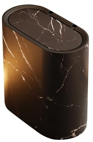 Générique Poubelle Salle De Bain, Petite Poubelles de Salle de Bain Avec Couvercles, Moderne Texture en Bois ou Marbré Poubelle Bureau, pour Maison, Le Salon, Bureau, Cuisine, Salle De Bain (Noir)