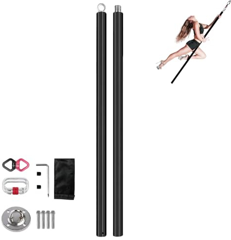 Barre de pole dance professionnelle, barre de danse rotative amovible en acier siliconé de 2 m, tube de suspension professionnel de 45 mm, barre de strip-tease portable(Black)