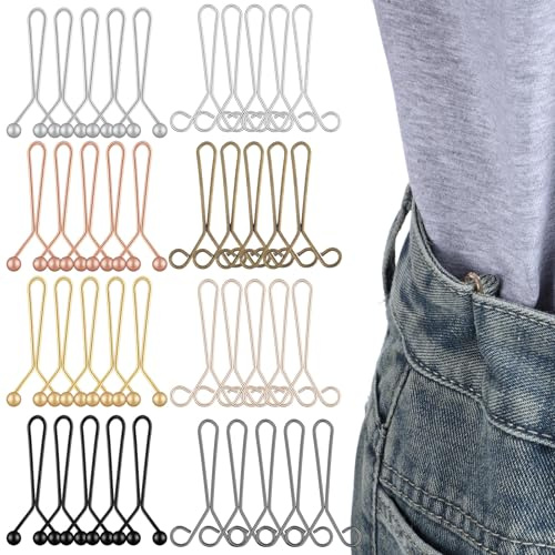 XLIUAX 40 Pack Pant Waist Tightener, 2 Styles Metal Pant Waist Tightener Buttons Pins for Loose Jeans No Sewing Required Adjustable Pants Clip for Trouser Jeans Skirts