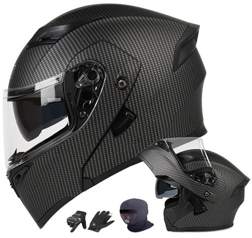 Modulär Motorcykelhelhjälm – Uppfällbar Helhjälm-design, Dammask Och Ridhandskar Inkluderade, Anti-fog Dubbel Linse, ECE-certifierad, Vuxna Unisex Alla Säsonger.(59,XL(58~60cm))
