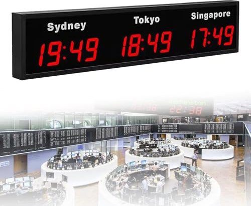 Orologio da parete in tutto il mondo, con fusi orari da 3/4 di città, grande schermo, orologio digitale a LED con più fusi orari, ideale per hotel, aeroporti internazionali(3city, rete)