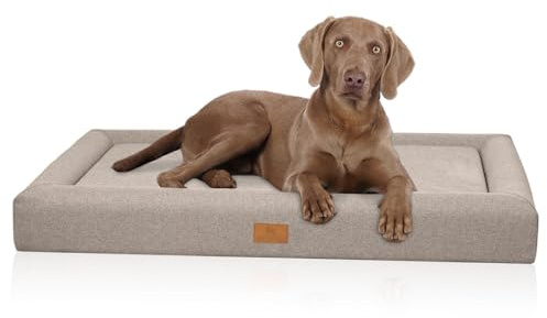 Knuffelord ortopedisk hundbädd TIVA XL 100 x 70 cm ljusbrun | Easy Clean-tyg vattenavvisande | memory foam-madrass | tvättbar 30 °C | platt design skonsam mot leden | små till stora hundar