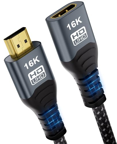 CAKOBLE Cable Prolongador HDMI 1m,Extensión HDMI 2.2 96Gbps Ultra High Speed 16K@60Hz, 8K@240Hz 4K@480Hz HDR, HDMI 2.1,eARC, HDR10+, Dolby, HDCP 2.3, Macho Hembra para TV PS5 Xbox Monitor