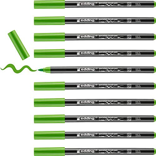 edding 4200 porcelain brush pen - light green - 10 pens - brush tip 1-4 mm - felt-tip pen for painting and decorating ceramics, porcelain - dishwasher-safe, lightfast ink, quick-drying