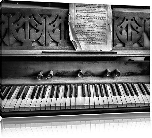 Pixxprint Monocrome, Antikes Klavier mit Notenblatt, Größe: 60x40cm, Leinwandbild, fertig gespannt, Wandbild, Dekoration, Kunstdruck, kein Poster