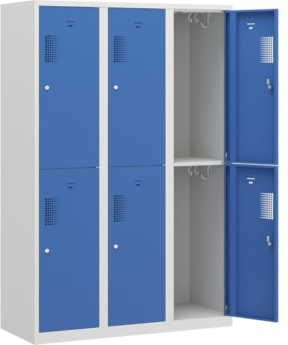 EUROKRAFT | Vestiaire à Deux étages Amsterdam | 3 Compartiments | Largeur 1200 mm | 6 Cases | Gris Clair/Bleu Clair