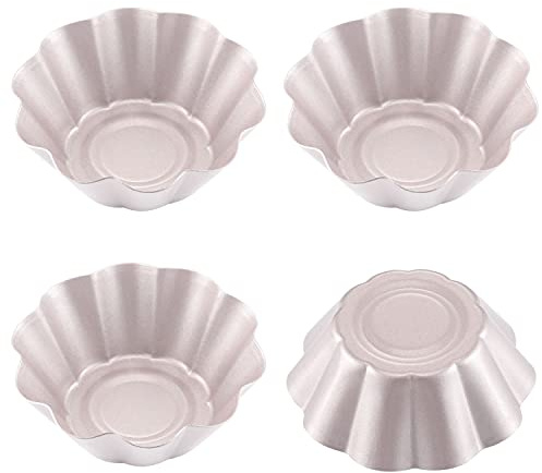 CHEFMADE Mini Pudding Pan Set, 3-Inch 4Pcs Non-Stick Egg Tart Mold Flower-shaped Pie Bread and Cake Pan Bakeware for Oven and Instant Pot Baking (Champagne Gold)