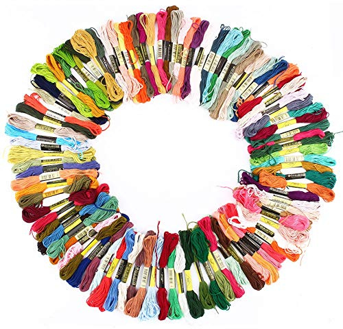 Stickgarn 100 Farben Embroidery Floss Multifarben Weicher Kreuzstich-Garn Farbe Stickerei Zahnseide Baumwolle Kreuzstichfäden für Bracelets Stickerei Basteln Kreuzstich
