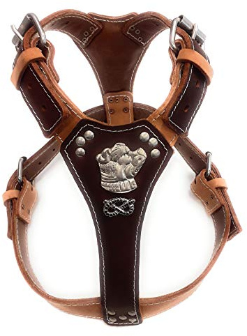 M&D Hundegeschirr aus Leder, zweifarbig, mit Staffordshire Bullterrier Kopf und Knoten
