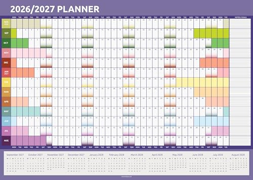 2026 2027 akademisk väggplanerare A3 - medelår till vy UK kalender, 42 cm x 29 cm - skollärare student årligt diagram arrangör (regnbåge)