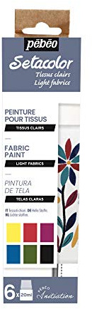Pébéo - Setacolor Set Principianti - Pittura per Tessuti Chiari Opaca - Kit 6 Colori, Base Acqua - 6 Flaconi da 20 ml – Giallo Limone + Rosso Cardinale + Fucsia + Blu Cobalto + Verde Muschio + Nero