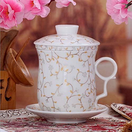 WEITY 4 Sets chinesisches Porzellan Teetasse, mit Deckel und Untertasse Infuser Sets - Chinesisch Jingdezhen Keramik Kaffeetasse Teacup Loser Blatt-Tee Brewing System für Home Office