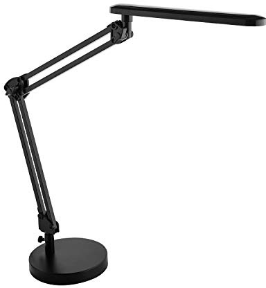 Alco-Albert - LED Schreibtischlampe mit Doppelarm 20 LEDs 7W schwarz | Tischleuchte mit Standfuß und einstellbarem Doppelarm für flexible Lichtausrichtung am Arbeitsplatz