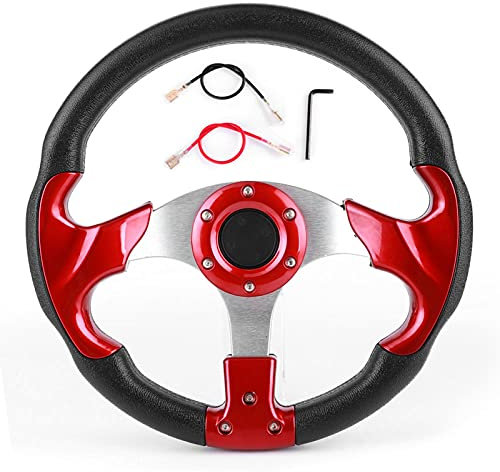 Volante corsa, 320 mm / 12,5 pollici in fibra di carbonio in pelle PVC Volante sportivo con pulsante clacson Colore rosso Parte modificata universale