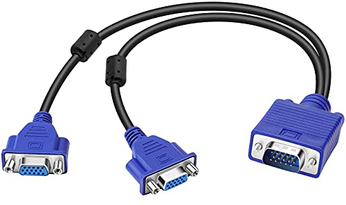 SAISN Dual VGA Splitter Monitor Kabel 1 Stecker auf 2 Buchse Adapter Konverter VGA Video Y Kabel Kabel für Bildschirm Duplikation