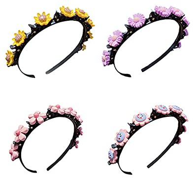 Stirnband Mit Clips 4 Stücke DIY Haarreif mit Klammern Süßer Blumen-Haarschmuck und Cartoon-Frucht Haarspangen Stirnband Haarhalter Headbands Plait Hair Tools für Kinder Mädchen (B3)