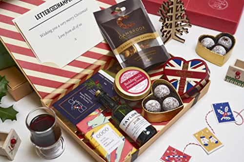Luxury Christmas Letterbox Gift | Letter Box Hamper | British Christmas Hamper including Port, Nuts, Champagne ChocolateTruffles, Chocolate, Jam