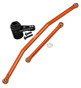 Axial 1/10 RBX10 Ryft 4WD Rock Bouncer AXI03005 Upgrade Parts Aluminum Front Steering Tie Rods + Aluminum 7075 25T Servo Horn With Built-In Spring (2 Positioning Holes) - 6Pc Set Orange