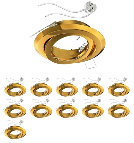 ledscom.de 12x Deckeneinbaurahmen FABI, rund, schwenkbar, gold glänzend, inkl. GU5.3 Fassung
