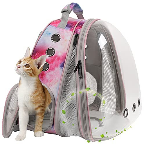 Erweiterbarer Katzenrucksack vorne, passend für bis zu 9 kg, Raumkapsel, Astronautenfenster-Rucksack für große dicke Katzen und kleine Welpen, Galaxie-Rosa