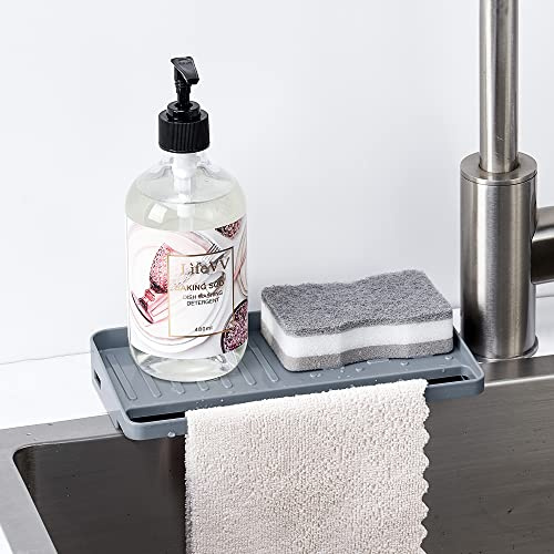 YOHOM Kitchen Sink Suction Sponge Holder Scrubber Sponge Tray Countertop Organizer 2-1 Flat Sink Rag Holder