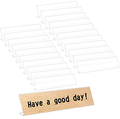 BENECREAT Confezione da 22 Espositori in Acrilico, per Scrivanie, 20 X 2,9 X 5 Cm Supporto per Cartelli Posteriori Trasparenti per Display da Tavolo, Porta Etichette con Nome