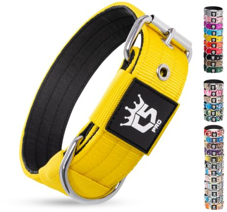 TSPRO Taktisches Hundehalsband, Robustes Halsband für Hunde mit Metallschnallenverschluss, 3,3 cm Breit, Verstellbar und Dick für Kleine Hunde (Gelb S)