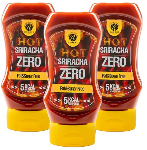 Rabeko Zero Sauce - Sriracha, 3 x 350ml - produits sains faibles en glucides avec moins de calories et moins de matieres grasses pour salades, frites, hamburgers - sans sucre, faible en matieres