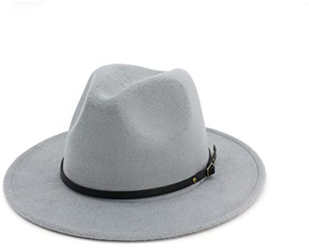 EATAN Fedora Hüte mit Gürtelschnalle für Damen und Herren, modisch, klassisch, breite Krempe, Unisex, Panama-Hut, Sonnenhut (hellgrau, verstellbar)