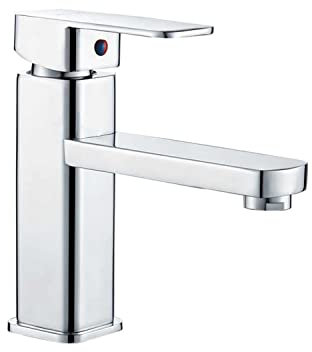SOLVEX Rubinetto per Lavabo,Quadrato Miscelatore Monocomando Lavabo Bagno in Acciaio Inox,Fredda e Calda Regolabile,SP-10041