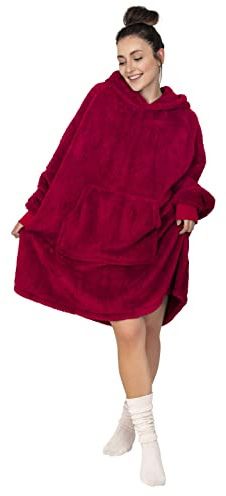 Gräfenstayn® flauschige Sherpa Hoodie Decke mit Ärmeln & Kapuze - Öko-tex Standard 100 - tragbare Kuschel-Decke zum Anziehen, Kuschel-Pullover - Geschenke für Frauen, Männer (S - M, Bordeaux)