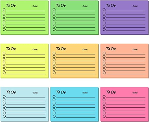 9 Pack To Do List Sticky Notes - 450 Sheets Self-Stick Notes with Line, 3x4 Inch Adhesive Memo Notepad Bulk, Home Office School Planner Reminder Supplies (Multicolor)