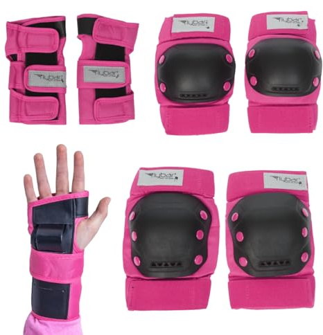 Flybar Knee and Elbow Pads, Wrist Guards Protective Safety Gear Set - Multi Sport Protection for Skateboarding, BMX, Pogoing, Inline Skating, Scooter - Kids, Teen & Adult Sizes (Pink, Large)