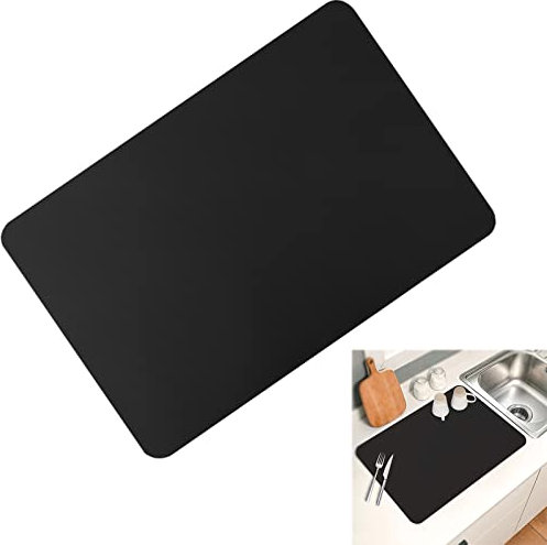 Geschirr Abtropfmatte, 50x40cm Kaffeemaschine Unterlage, 4mm Rutschfeste Abtropfmatte Kaffeemaschine, Faltbare Kaffeematte für KüChe, Kaffeemaschine, SpüLe, Badezimmer(Schwarz)