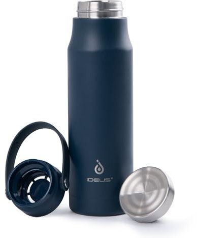 IDEUS® Vakuumisolierte Wasserflasche, 24oz (710ml) Edelstahl Doppelwand Flasche Metall Sport Kantine mit auslaufsicherem Schraubverschluss (710ml,Marine Blau)