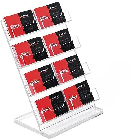 NIUBEE Acryl-Visitenkartenhalter für den Schreibtisch, 4 Ebenen, transparenter Visitenkartenständer, Visitenkarten-Display für Büroausstellung, 520 Karten Kapazität, 8 Fächer