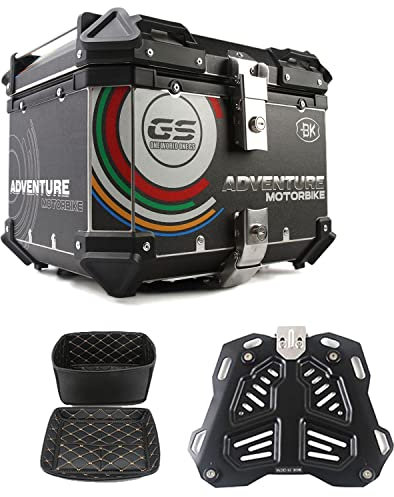 JUNNIU 28L 36L 45L 55L 65L 80L 100L Top Box Motorrad Top Case Schloss Lagerung Träger Fall Heck Box Schnell-Release-System Aluminium/Schwarz/E-65L Decoration