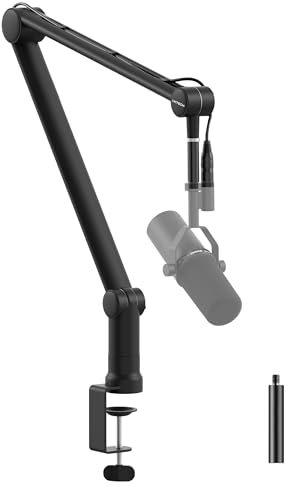 IXTECH Asta per microfono con tubo di estensione, braccio per microfono per Shure SM7B MV7 Blue Yeti robusto in acciaio inox, supporto da scrivania, braccio pieghevole a forbice, supporto per