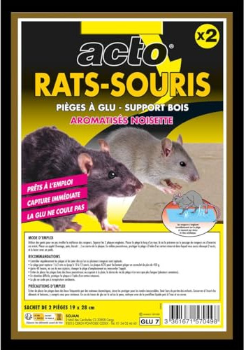 Acto - ACTO Anti-rongeurs : Pièges à Glu pour Rats & Souris avec Support Bois - Aromatisé Noisette