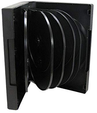 Maxtek Black 12 Disc CD/DVD/Blu-ray Case with 5 Flip Trays and Outter Clear Artwork Sleeve, 2 Pack