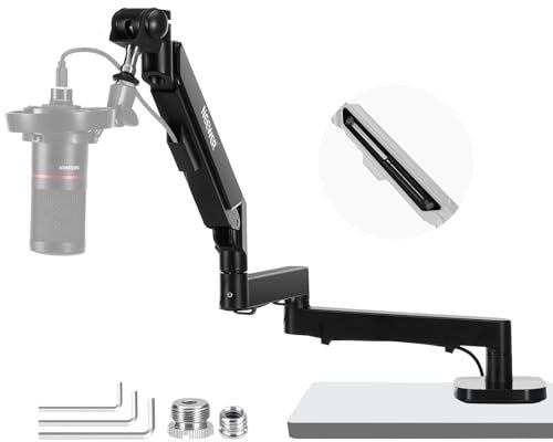NEEWER Low Profile Mikrofonarm Tischhalterung, 360° schwenkbarer Galgenarm mit pneumatischer Dämpfung einstellbar, kompatibel mit Shure MV7 SM7B Blue Yeti Gaming Streaming Podcast Mikrofon, MS002